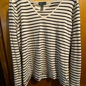 Ralph Lauren 100% Cotton Navy and White Striped Long Sleeve Top